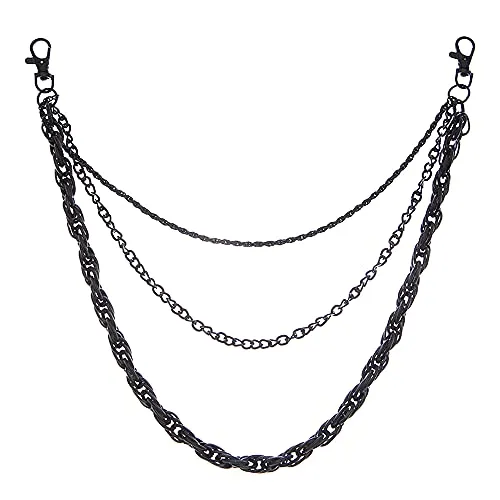 Xihuimay Hosenketten Jeans Triple Kette Brieftasche Chain Taschekette Hiphop Rock Punk Gothic Stil Metall Pants Kette Radfahrer Lokomotive Zubehör für Männer Frauen, Schwarz