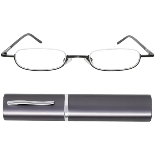 Schmale Metall Mini Halbbrille Lesebrille, Edelstahl Rahmen Graphit, mit Grat...