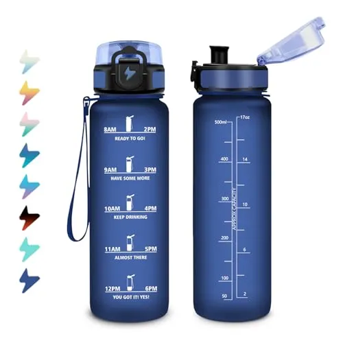 Trinkflasche Kinder 500ml, mit Filte, Wasserflasche Kohlensäure Geeignet, Auslaufsicher, Motivierende Wasserflasche mit Zeitmarkierung, Sportflasche für Fitness, Camping, Fahrrad, Wandern, Yoga