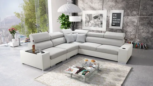 IM SOFA Ecksofa L-Form mit Schlaffunktion PERS III – Moderne Wohncouch in Hellgrau und Weiß