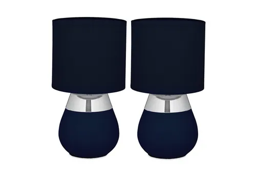 Tischlampe 2er Set mit Stoffschirm in blau von Relaxdays