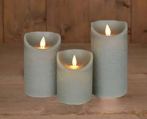 Coen Bakker 3er Set Kerze LED Echtwachskerze 10 cm + 12,5 cm + 15 cm Kerze Ø 7,5 cm viele Farben mit Timer flackender Docht Wachskerze Kerzen, Farbe:Grau