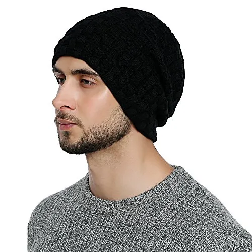 DonDon Mütze Herren Beanie Wintermütze Slouch Strickmütze mit warmen Fleece Innenfutter schwarz