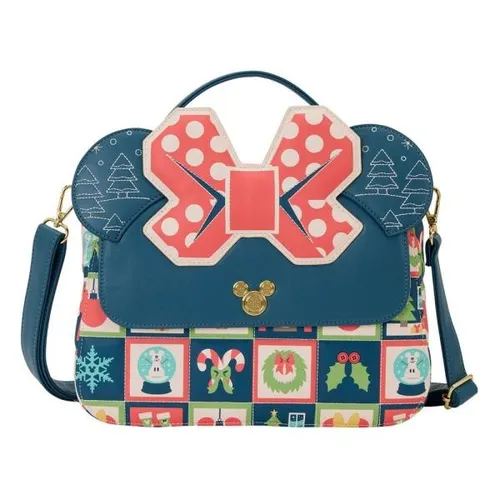 Disney by Loungefly Umhängetasche Mickey und Minnie Holiday - Offiziell lizenzierte Umhängetasche aus Kunstleder, perfekt für Fans! Größe: 18 x 18 x 16 cm, ideal für den täglichen Gebrauch und stilvolle Akzente.