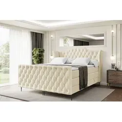 ALTDECOR Boxspringbett mit Stauraum und Topper - Beige - Das elegante Boxspringbett bietet nicht nur Komfort, sondern auch praktischen Stauraum mit zwei Bettkästen. Ideal für ein aufgeräumtes Schlafzimmer und erholsame Nächte.