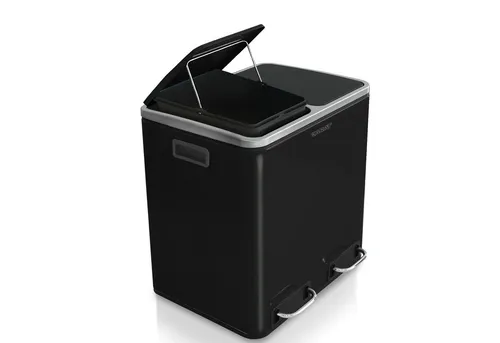 casa pura Tretmülleimer Felix | 2 x 15 Liter | Schwarz - Haushaltszubehör mit praktischem Trennsystem, ideal für Mülltrennung in Haushalt oder Büro, sorgt für sauberen und hygienischen Umgang mit Abfällen.