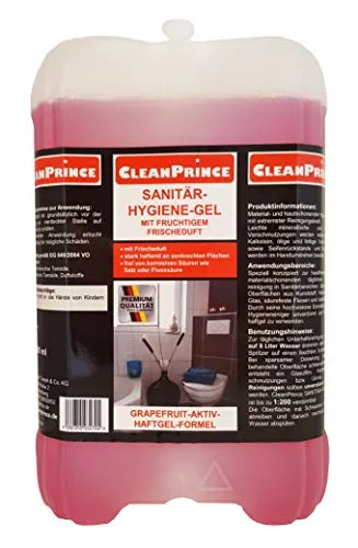 Liter CleanPrince Sanitär Hygiene Gel Konzentrat | Sanitärreiniger gelförmig entfernt Kalk Wasserflecken Dusche Bad WC Kraftreiniger Reinigungsmittel Wanne WC Toiletten Dusche Bad 5