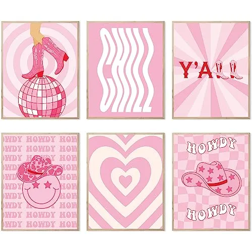 Wandkunst, 60er-70er Jahre Vintage Stil adrettes Set Chill Zitat, rosafarbenes Poster, minimalistischer Druck, Retro Stil Cowboy (8x10 Zoll (20.3x25.4 cm) Ungerahmt）