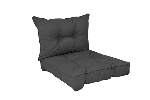 POKAR Loungekissen Stuhlkissen für Stuhl Rattanmöbel Gartenmöbel Kissen, 2er Set (1x Sitzkissen 70x70x10 cm + 1x Rückenlehne 70x40x10 cm), Anthrazit