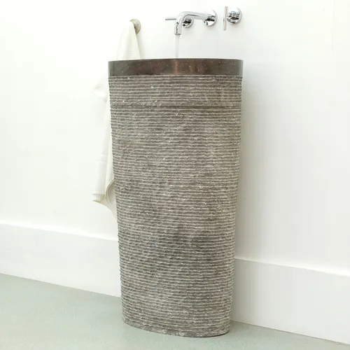 WOHNFREUDEN Stand Waschbecken aus Marmor - 50 x 35 x 90 cm schwarz oval - Elegantes Standwaschbecken aus hochwertigem Marmor, freistehend und poliert, ideal für moderne Badezimmer und Gäste-WCs.