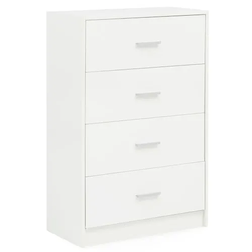 FineBuy Sideboard FB52330 Weiß Hochglanz - Moderne Kommode mit 4 Schubladen, ideal für Wohn- oder Schlafzimmer. Der elegante Hochglanz sorgt für einen stilvollen Look, während der Standsockel und die Noppen Ihren Boden schützen.