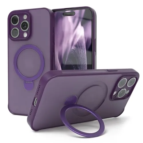 EAZY CASE - MagSafe Handyhülle für iPhone 15 Pro Max kompatibel mit MagSafe Hülle mit Ständer kompatibel mit iPhone 15 Pro Max Hülle mit 360° Ring & Magnetfunktion zum Aufstellen stoßfest Cover Lila