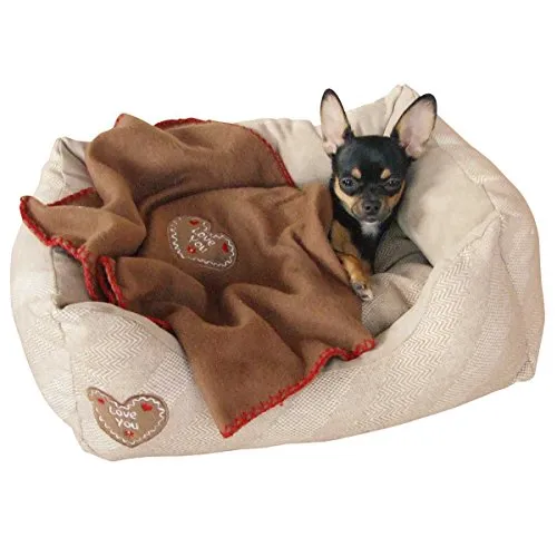 Kerbl Pet Kuschelbett Love You, beige 47x37x17cm / 50x40cm