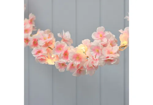 Lights4fun Girlanden Batteriebetriebene LED-Blumengirlande mit Timer in Pastellrosa