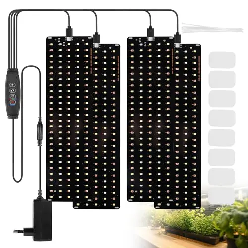 Pflanzenlampe LED Vollspektrum Pflanzenlicht,4 Panels,540LEDs Pflanzenleuchte Wachsen licht,Grow Light mit Timer 3/9/12H,3 Farbmodi,10 Helligkeitsstufen,Grow Lampe Panel für Pflanzenwachstum (Schwarz)