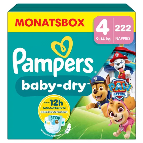 Pampers Baby Dry Gr.4 Maxi 9-15kg Paw Patrol Windeln, 222 Stück, Monatsbox