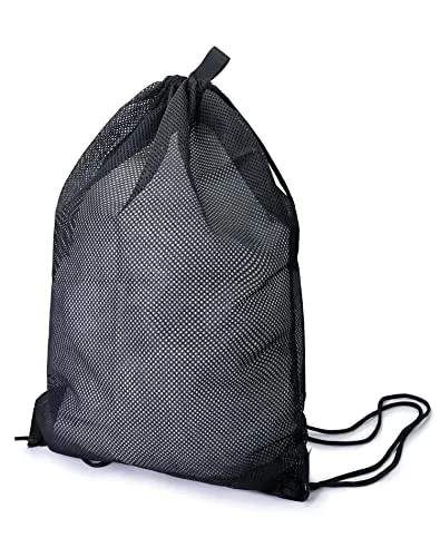 QWORK Netztasche Turnbeutel Sportbeutel für Schwimmen Tauchen Reisen Fitnessstudio - 45 cm x 60 cm - Schwarz