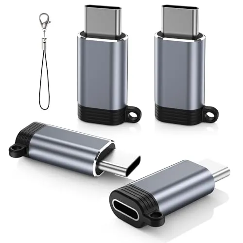 MoKo Adapter Lightning Buchse auf USB C Stecker, 4 Stück, iPhone auf USB C Adapter für iPhone 15/16 Pro/16 Pro Max/16 Plus, iPad Air, zum Aufladen, nicht für Kopfhörer/Audio/OTG, Grau