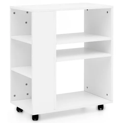 Wohnling Regal WL5.694 Weiß - Mobiler Regalwagen mit Rollen - Paravants & Raumteiler – Flexibles Bücherregal mit Rollen für vielseitige Nutzung als Beistelltisch oder Nachttisch, ideal für jeden Raum.