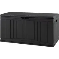 COSTWAY Gartenbox 300L – Wetterfeste Auflagenbox mit abschließbarem Deckel - Geräumige 300L Gartenbox aus wetterbeständigem HDPE, ideal zur Aufbewahrung von Kissen und Gartenzubehör. Mit Gasdruckfedern für müheloses Öffnen, bis zu 150 kg belastbar und als Sitzgelegenheit nutzbar.