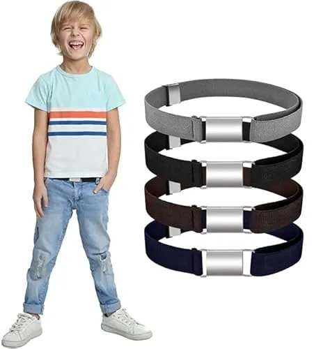 LYTIVAGEN Elastischer Kinder Gürtel - 4 Farben, Einstellbar und Bequem - Jungen-Gürtel in 4 Farben: Grau, Braun, Marineblau, Schwarz. Perfekt für Jeans und Schuluniformen, mit verstellbarer Größe für Kinder von 2 bis 13 Jahren – komfortabel und langlebig für den Alltag.