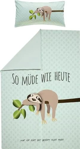 Erwin Müller Kinder-Bettwäsche Faultier Renforcé - Bettwaren-Set für Kinder, temperaturausgleichend und strapazierfähig mit praktischem Reißverschluss - ideal für einen gemütlichen Schlaf!