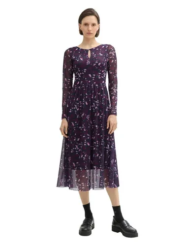 Tom Tailor Kleid in Lila - 34 - Kleid in A-Form mit Rundhalsausschnitt und verspielten Volants, perfekt für elegante Anlässe oder den Alltag.