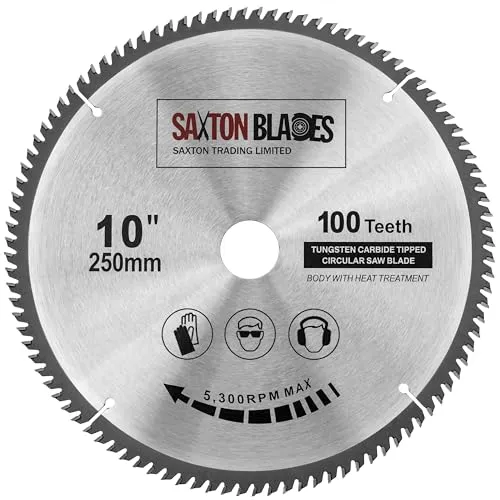 Saxton TCT Kreiskreis-Feinschnitt-Holzsägeblatt 250mm x 30mm x Bohrung x 100T Kompatibel mit Bosch Makita Dewalt