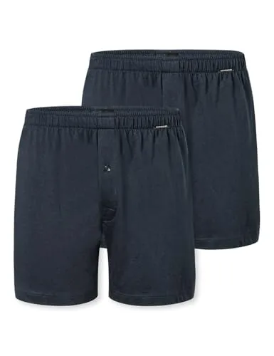 Schiesser Herren 2 Pack Boxershorts - Weiche Baumwolle Jerseyboxer in Nachtblau - Herren-Boxershorts im Doppelpack aus 100% hautsympathischer Baumwolle; bequeme Passform mit funktionaler Knopfleiste und elastischem Mehrnadelbund für optimalen Tragekomfort.