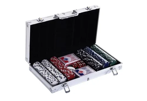 HOMCOM Spiel Pokerset mit Pokerchips Karten Würfel Alukoffer, Familienspiel, Gesellschaftsspiel, Alu+Polystyrol 38 x 20,5 x 6,5 cm