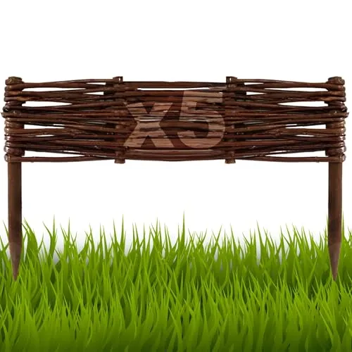 Floranica 5 Stück Beetbegrenzung aus Weide 10 cm x 40 cm Rasenkante aus Weidengeflecht Beeteinfassung Rasenkante Beetzaun Weidenzaun Palisade Abtrennung von Blumenbeetwegen Gartenbeeten