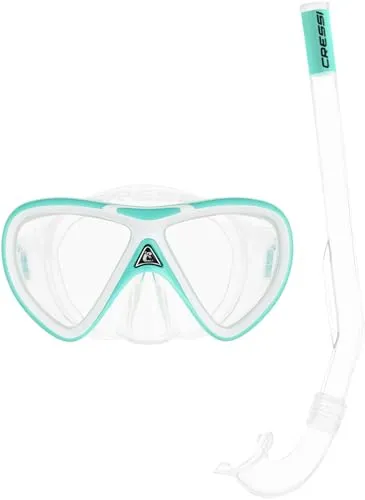 CRESSI Mini Peg & Mini Island Aqua Green/White - Kinder Schnorchel Kombi Set 2/5 Jahre Maske Mini Peg und Schnorchel Mini Island, Wassergrün/Weiß