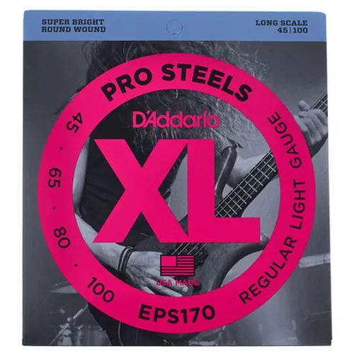 Daddario EPS170 Bass Guitar Strings - Gitarren- & Bass-Zubehör, Regular Light ProSteel Saiten für E-Bass mit obertonreichen Höhen und präzisen Bässen, ideal für brillante Klangqualität.