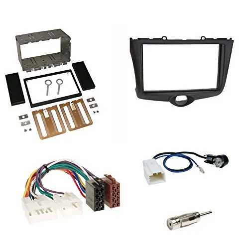 Einbauset: Autoradio Doppel 2-DIN Blende/Radioblende + ISO Radio KFZ Adapter + Antenne für Toyota Yaris 2003-2005