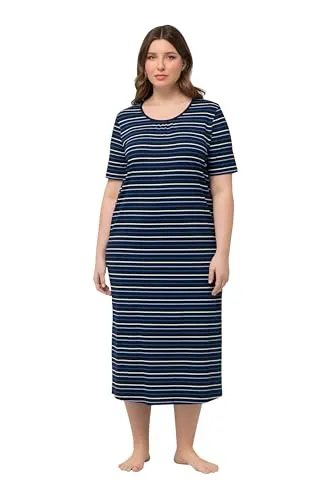 Ulla Popken Damen Nightgown, Stripes, Long Nachthemd - Nachthemden für Damen mit modischem Ringelmuster, bequem aus weichem Jersey, ideal für eine erholsame Nacht.