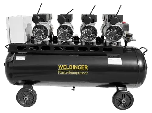 WELDINGER Flüsterkompressor FK 360 pro 3000 W/230 V Motoren einzeln schaltbar innenbeschichteter 90 Liter Tank 5 Jahre Garantie