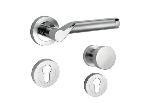 Türbeschläge24 Drückergarnitur Drückergarnitur Lightning, Schraubrosettenoptik, festdrehbar gelagert, Bicolor Chrom/Edelstahl matt