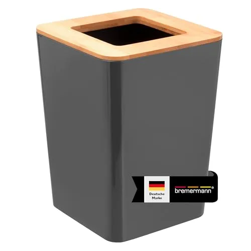 bremermann Kosmetikeimer CALVI aus Bambus und Kunststoff - Haushaltszubehör mit elegantem Bambus-Design, ideal für kleine Abfälle im Bad oder am Schminktisch, leicht zu reinigen und mit rutschhemmenden Schutzpads.