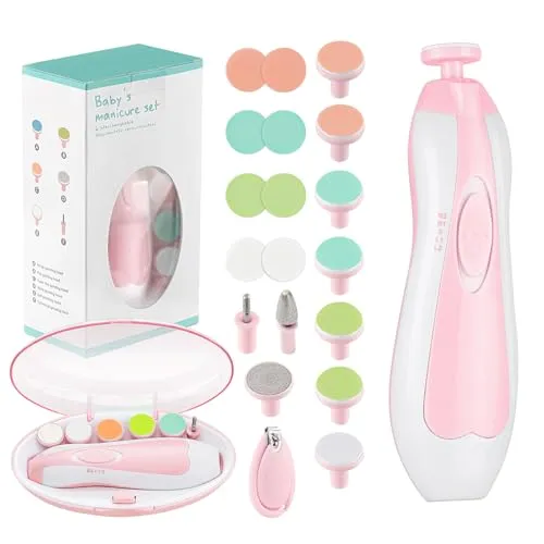 Zooawa Baby Nagelknipser 20 in 1, Elektrischer Baby Nageltrimmer, Nagelfeilen Set mit 12 Ersatzpads, Pflegeset für Neugeborene Säuglinge Kleinkinder Erwachsene, Zehen Fingernägel Pflege, Rosa