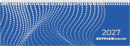 ZETTLER Tischkalender Classic blue 2027: Wochenkalender 29,7x10,5 cm mit 1 Woche pro Seite, Stundeneinteilung 7-19 Uhr, Monatsübersicht, Feiertagen & Spiralbindung für Büro & Homeoffice