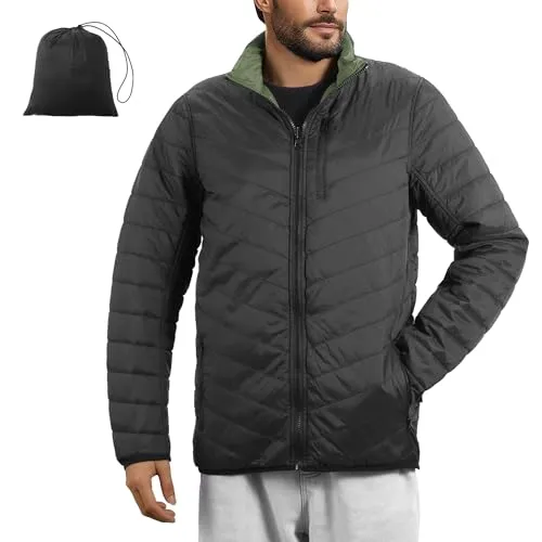 JEMIDI Herren Steppjacke leicht - Wasserabweisende Puffer Jacket - Pufferacke wendbar - Leichte Herbst Winter Jacke - 5 Reißverschlusstaschen - Übergangsjacke Isolationsjacke