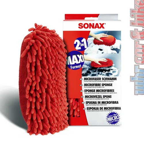 Sonax 04281000 Mikrofaserschwamm 2in1 rot mit Chenille-Fasern Autoschwamm