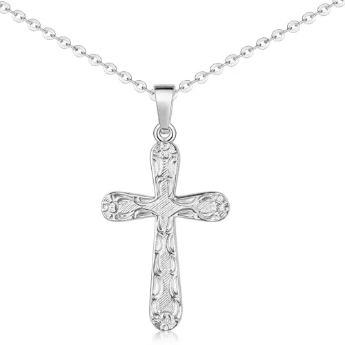 MATERIA Silber Kreuz Anhänger - 925 Sterlingsilber Halskette für Damen - Eleganter Kreuz Kettenanhänger aus rhodiniertem 925 Sterlingsilber, anlaufgeschützt und ideal für religiöse Anlässe. Inklusive 45cm Kette, perfekt für Damen.