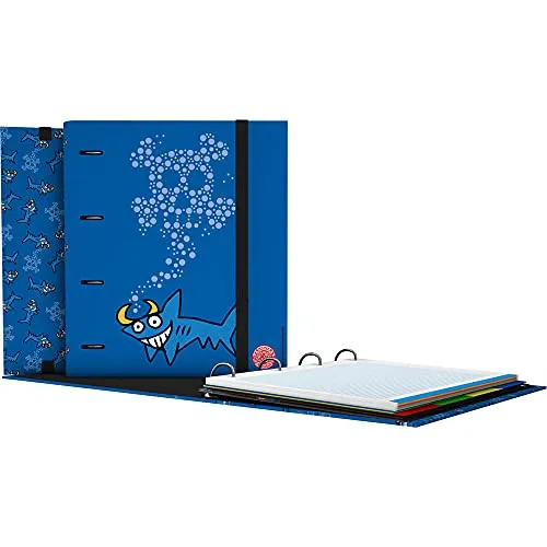 Grafoplás 88102633 Ringbuch mit 4 Ringen mit Ersatzblättern, A4, kariert, 5 x 5 Register, transparenter Umschlag, gebogener Rücken, Carpebook, Katuki-Kollektion Saguyaki, Shark