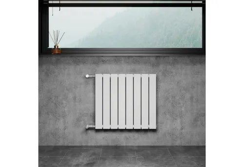 WITEN&NOCK Flachheizkörper mit Seitenanschluss, 550mm Nabenabstand - Eleganter Paneelheizkörper in Verkehrsweiß (RAL 9016) für effiziente Wärmeverteilung. Erhältlich in verschiedenen Breiten, ideal für Wohnräume oder Bäder. Inklusive Montageset für einfache Installation.