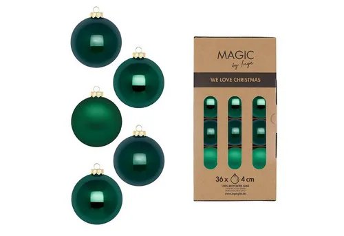MAGIC by Inge Weihnachtsbaumkugel, Weihnachtskugeln Glas 4cm 36 Stück - Fir Green