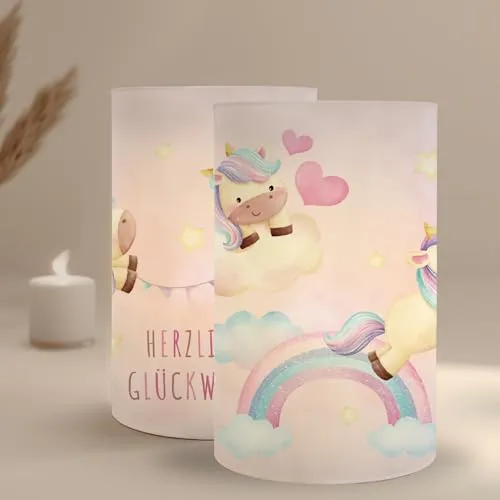 MeinBaby123® 10er Set Einhorn-Windlicht-Banderolen | Partydeko für Kinder | Kindergeburtstag Deko Mädchen | Einhorn-Motto | Wiederverwendbar