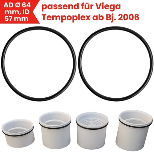 Ersatz Tauchrohr Dichtung, 2 Stück, kompatibel mit Viega Tempoplex Tauch Rohr Modell 6961.99 Artikel 585 982 für Baureihe ab 2006, AD 64 mm ID 57 mm Dicke 3 mm, Duschablauf Dichtungsring, Dichtring