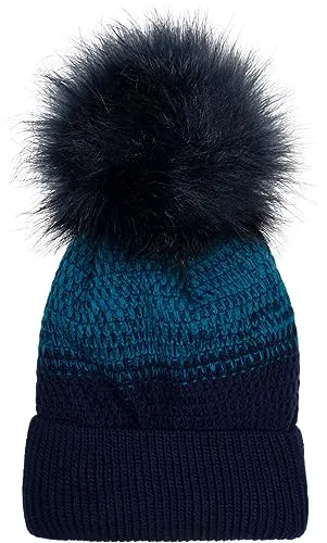 styleBREAKER Damen Strick Bommelmütze mit Farbverlauf - Warmes Winter-Accessoire mit 2-farbigem Farbverlauf und Fleece-Futter für besten Tragekomfort. Ideal für kalte Temperaturen und in One Size für jeden Kopf geeignet.