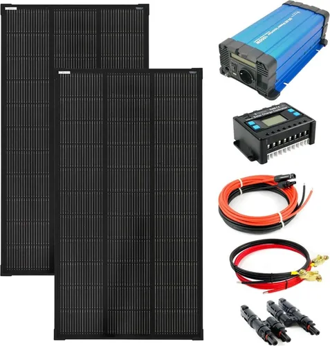 Komplettset 2x120 Watt Solarmodul 1070x580 1000 Watt FS1000D12V Spannungswandler 20A Laderegler